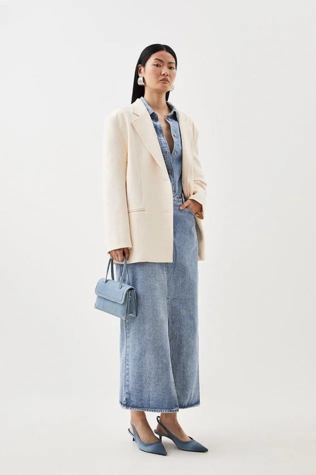 Coats and Jackets Women Karen Millen Compact Stretch Relaxed Tailored Single Breasted Blazer Cream