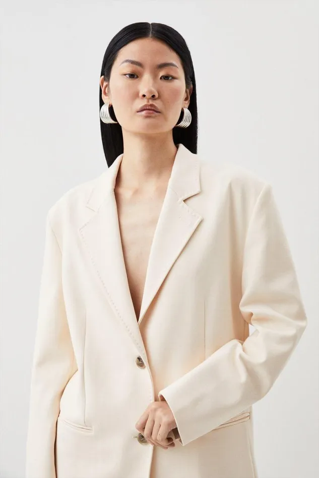 Coats and Jackets Women Karen Millen Compact Stretch Relaxed Tailored Single Breasted Blazer Cream