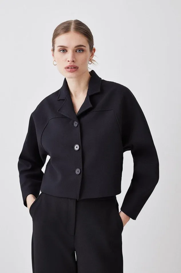 Coats and Jackets Women Karen Millen Compact Stretch Rounded Sleeve Jacket Black Coats and Jackets Women Karen Millen Compact Stretch Rounded Sleeve Jacket Black