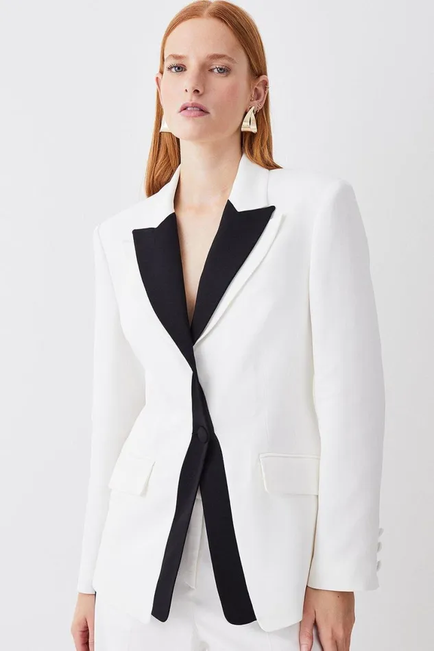 Coats and Jackets Women Karen Millen Compact Viscose Contrast Lapel Double Breasted Blazer Ivory Coats and Jackets Women Karen Millen Compact Viscose Contrast Lapel Double Breasted Blazer Ivory