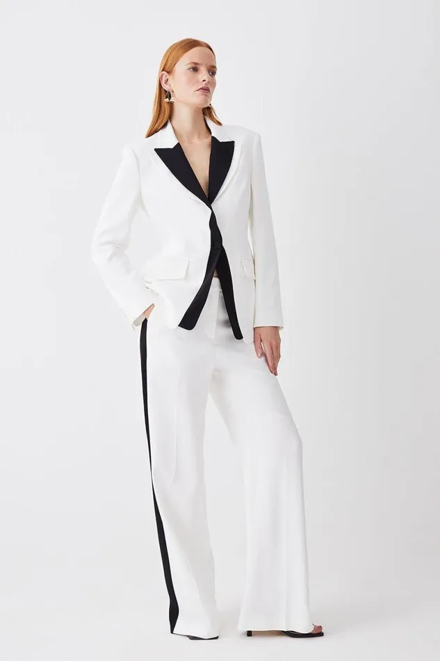 Coats and Jackets Women Karen Millen Compact Viscose Contrast Lapel Double Breasted Blazer Ivory