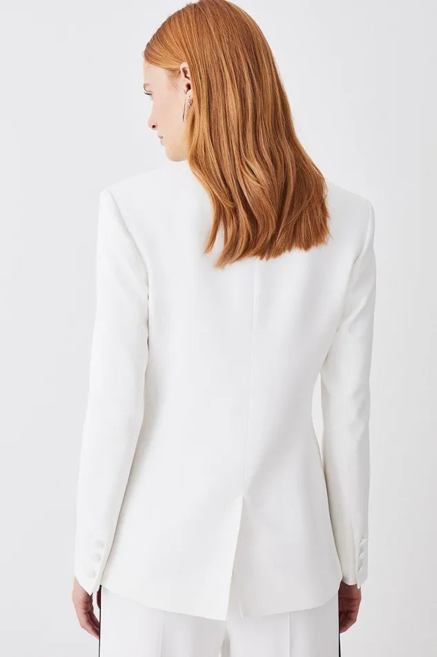 Coats and Jackets Women Karen Millen Compact Viscose Contrast Lapel Double Breasted Blazer Ivory