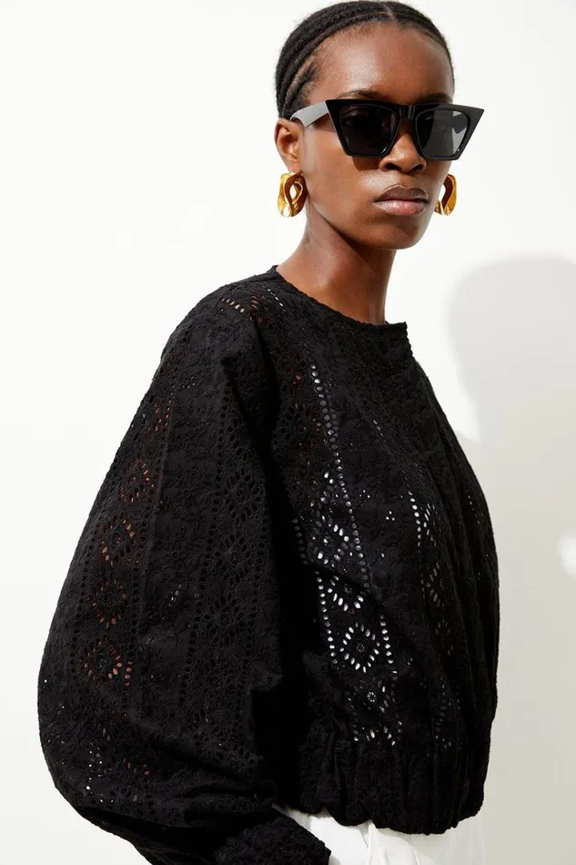 Coats and Jackets Women Karen Millen Cotton Broderie Woven Bomber Jacket Black Coats and Jackets Women Karen Millen Cotton Broderie Woven Bomber Jacket Black