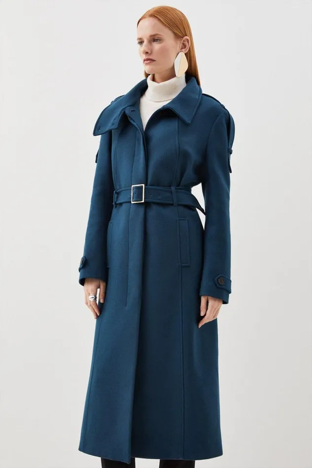 Coats and Jackets Women Karen Millen Italian Manteco Wool Blend Tailored Epaulette Detail Belted Coat Teal Coats and Jackets Women Karen Millen Italian Manteco Wool Blend Tailored Epaulette Detail Belted Coat Teal