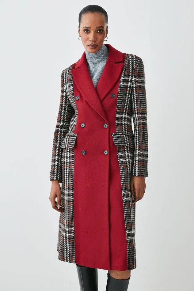 Coats and Jackets Women Karen Millen Italian Manteco Wool Colourblock Tweed Coat Red Coats and Jackets Women Karen Millen Italian Manteco Wool Colourblock Tweed Coat Red