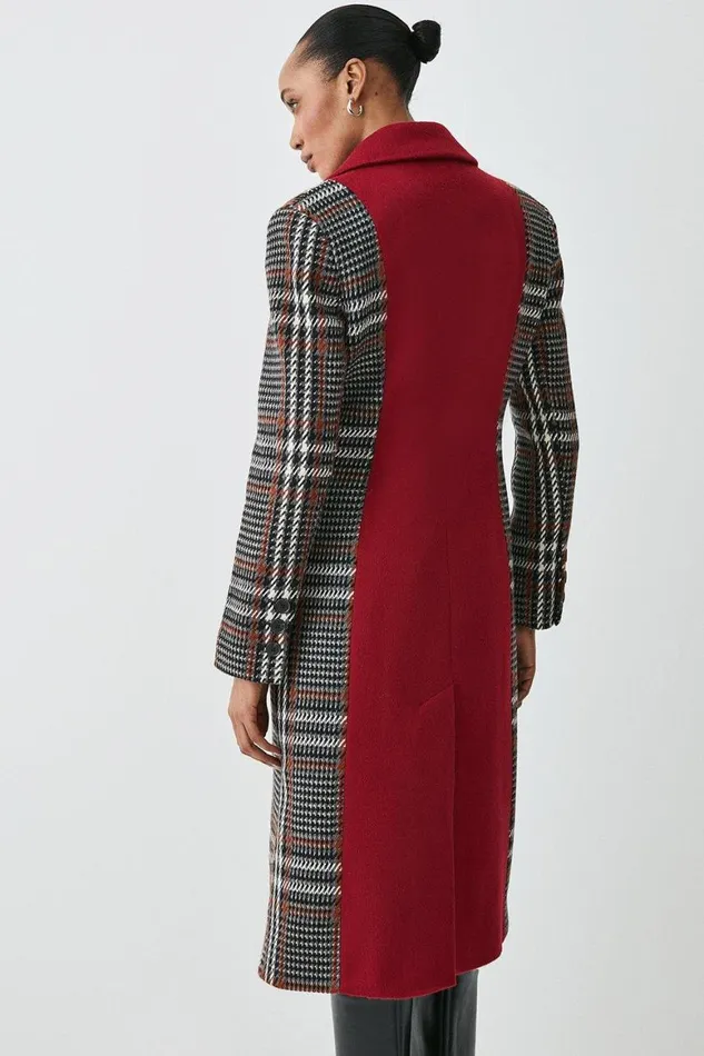Coats and Jackets Women Karen Millen Italian Manteco Wool Colourblock Tweed Coat Red