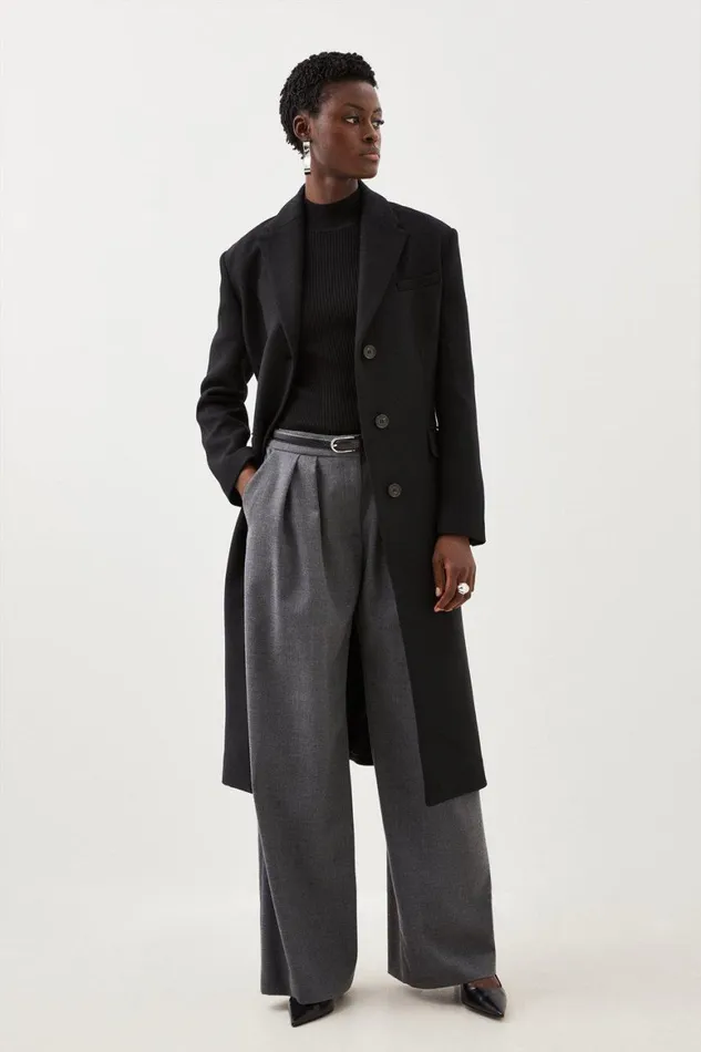 Coats and Jackets Women Karen Millen Italian Manteco Wool Mix Single Breasted Midi Coat Black Coats and Jackets Women Karen Millen Italian Manteco Wool Mix Single Breasted Midi Coat Black