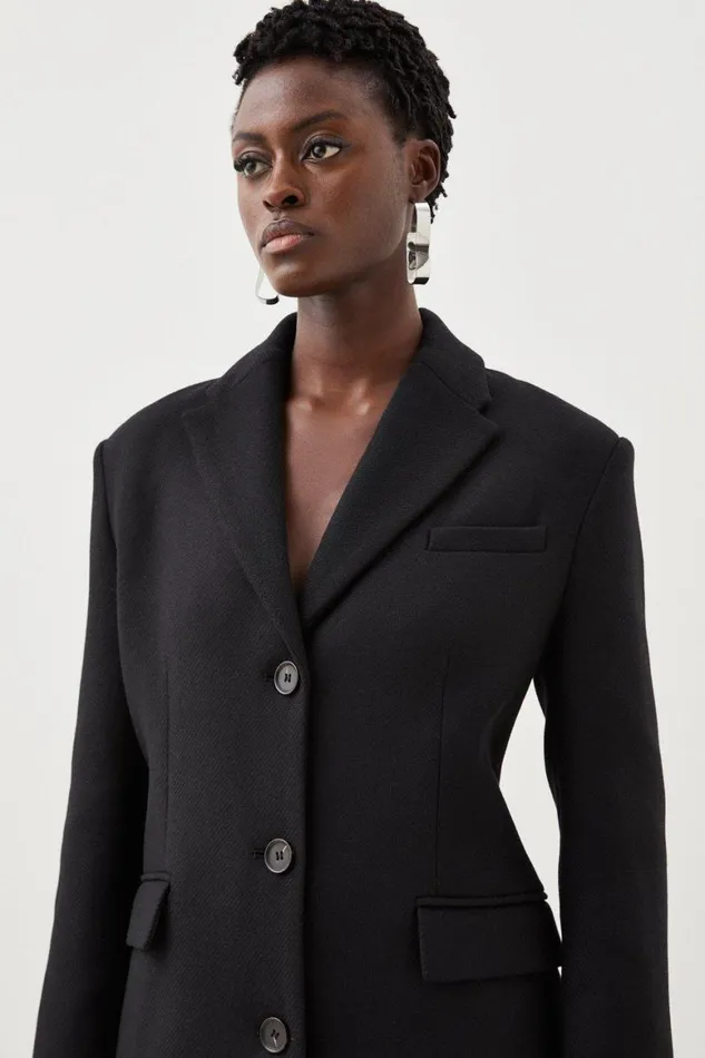 Coats and Jackets Women Karen Millen Italian Manteco Wool Mix Single Breasted Midi Coat Black