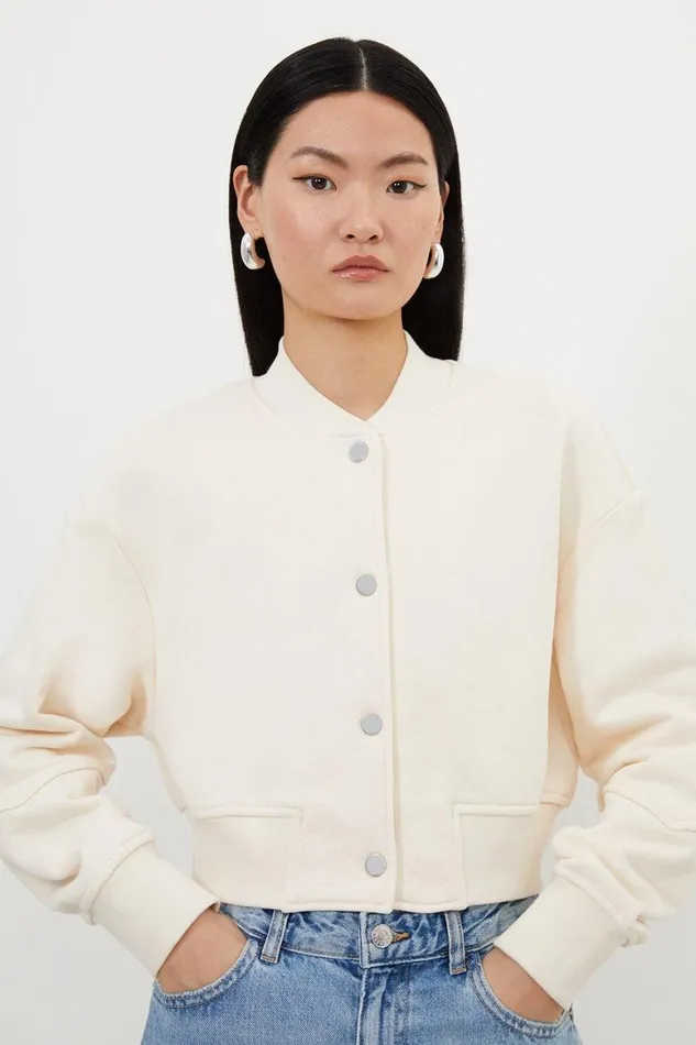 Coats and Jackets Women Karen Millen Jersey Loop Back Sweatshirt Jacket Cream