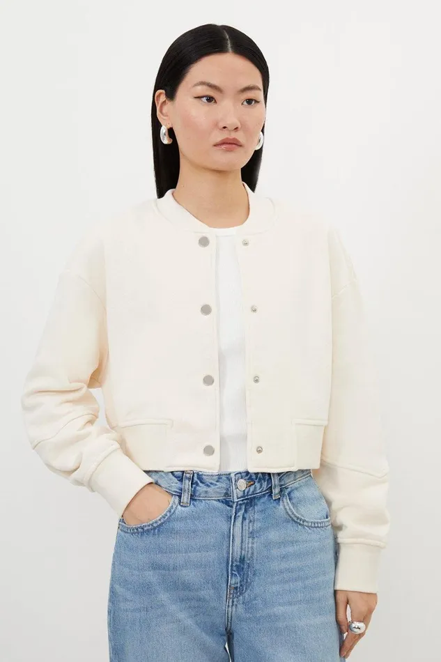 Coats and Jackets Women Karen Millen Jersey Loop Back Sweatshirt Jacket Cream