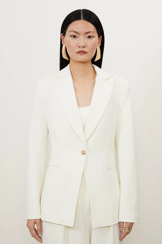 Coats and Jackets Women Karen Millen Petite Compact Stretch Single Breasted Tailored Blazer Cream