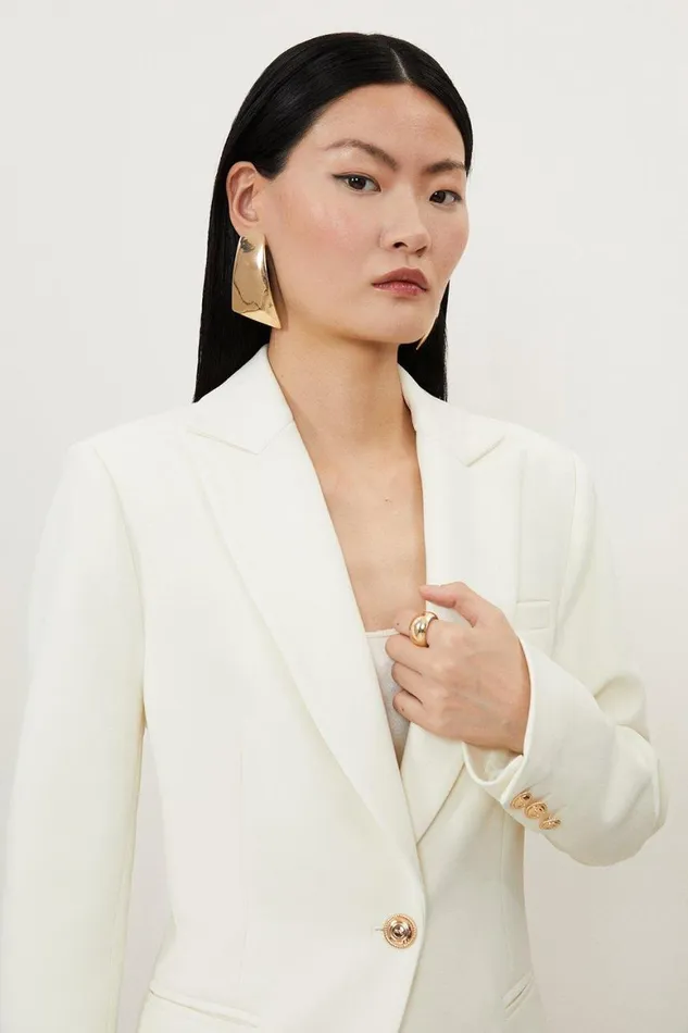 Coats and Jackets Women Karen Millen Petite Compact Stretch Single Breasted Tailored Blazer Cream