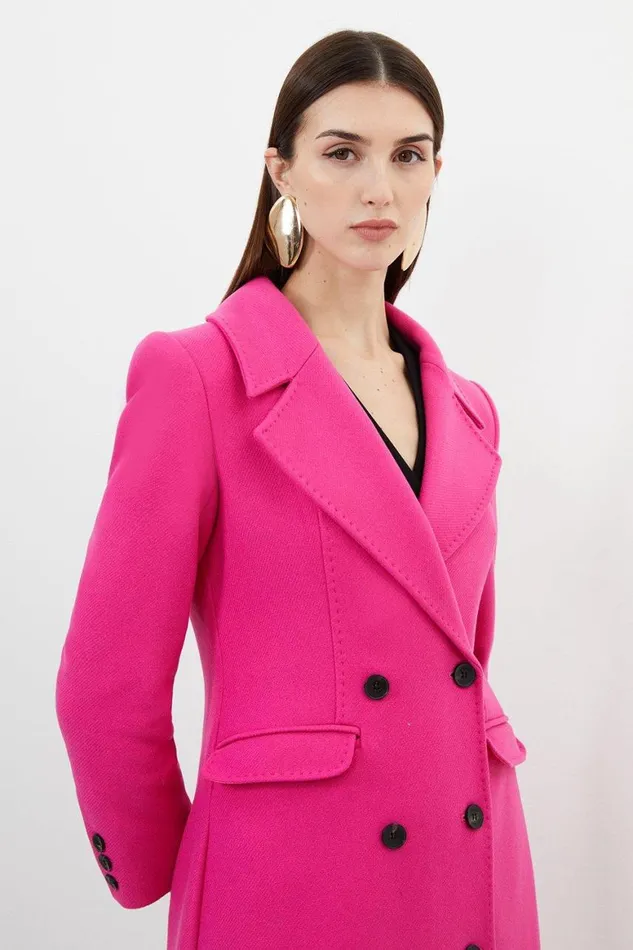 Coats and Jackets Women Karen Millen Petite Italian Wool Double Breasted Longline Coat Fuchsia