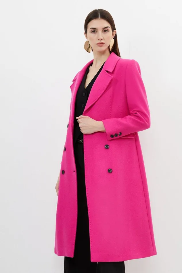 Coats and Jackets Women Karen Millen Petite Italian Wool Double Breasted Longline Coat Fuchsia