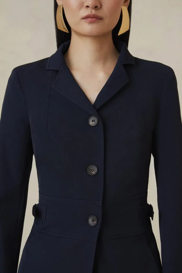 Coats and Jackets Women Karen Millen Petite The Founder Italian Technical Stretch Tailored Tab Jacket Navy