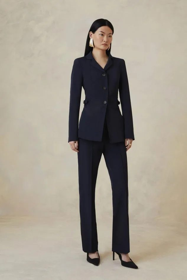 Coats and Jackets Women Karen Millen Petite The Founder Italian Technical Stretch Tailored Tab Jacket Navy