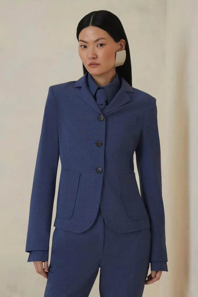 Coats and Jackets Women Karen Millen Petite The Founder Wool Blend Tailored Single Breasted Blazer Blue Coats and Jackets Women Karen Millen Petite The Founder Wool Blend Tailored Single Breasted Blazer Blue