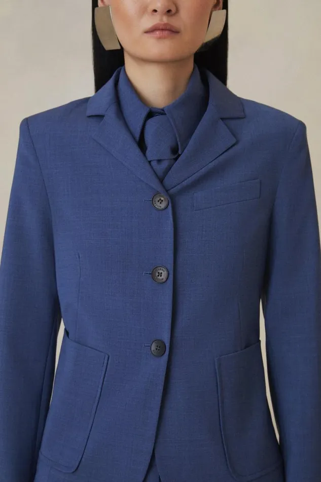 Coats and Jackets Women Karen Millen Petite The Founder Wool Blend Tailored Single Breasted Blazer Blue