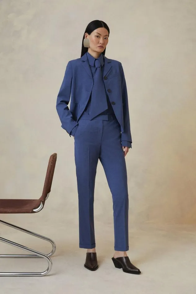 Coats and Jackets Women Karen Millen Petite The Founder Wool Blend Tailored Single Breasted Blazer Blue