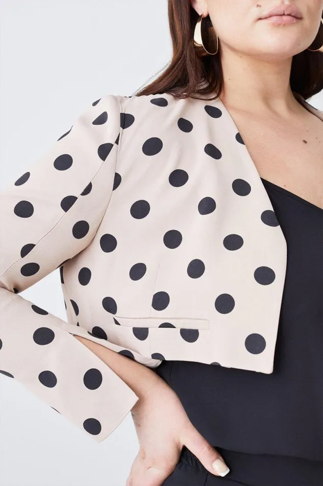 Coats and Jackets Women Karen Millen Plus Size Polka Dot Linen Edge To Edge Cropped Jacket Multi