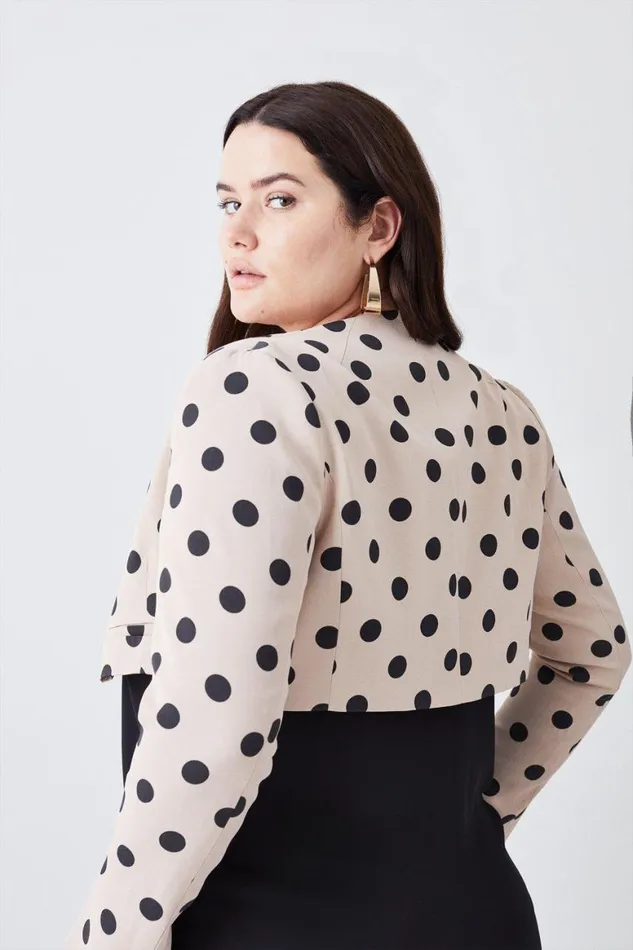 Coats and Jackets Women Karen Millen Plus Size Polka Dot Linen Edge To Edge Cropped Jacket Multi