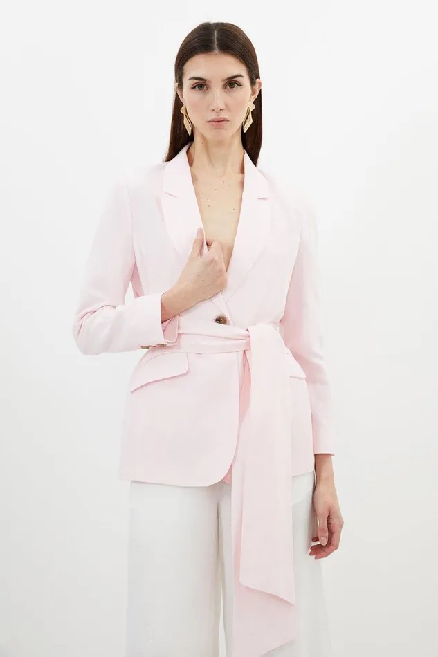 Coats and Jackets Women Karen Millen Premium Linen Viscose Tie Waist Longline Tailored Blazer Blush Coats and Jackets Women Karen Millen Premium Linen Viscose Tie Waist Longline Tailored Blazer Blush