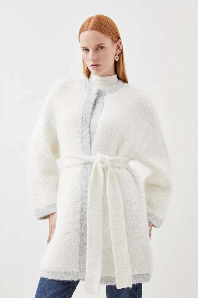 Coats and Jackets Women Karen Millen Premium Loopy Textured Belted Knit Jacket Ivory Coats and Jackets Women Karen Millen Premium Loopy Textured Belted Knit Jacket Ivory