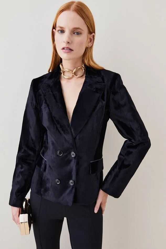 Coats and Jackets Women Karen Millen Signature Ponyskin Tailored Jacket Navy