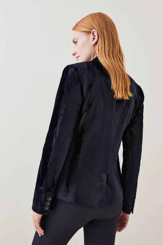 Coats and Jackets Women Karen Millen Signature Ponyskin Tailored Jacket Navy