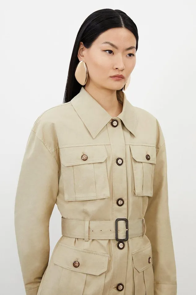 Coats and Jackets Women Karen Millen Tailored Cargo Pocket Belted Safari Jacket Camel