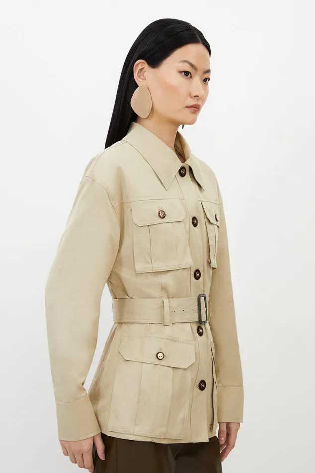 Coats and Jackets Women Karen Millen Tailored Cargo Pocket Belted Safari Jacket Camel