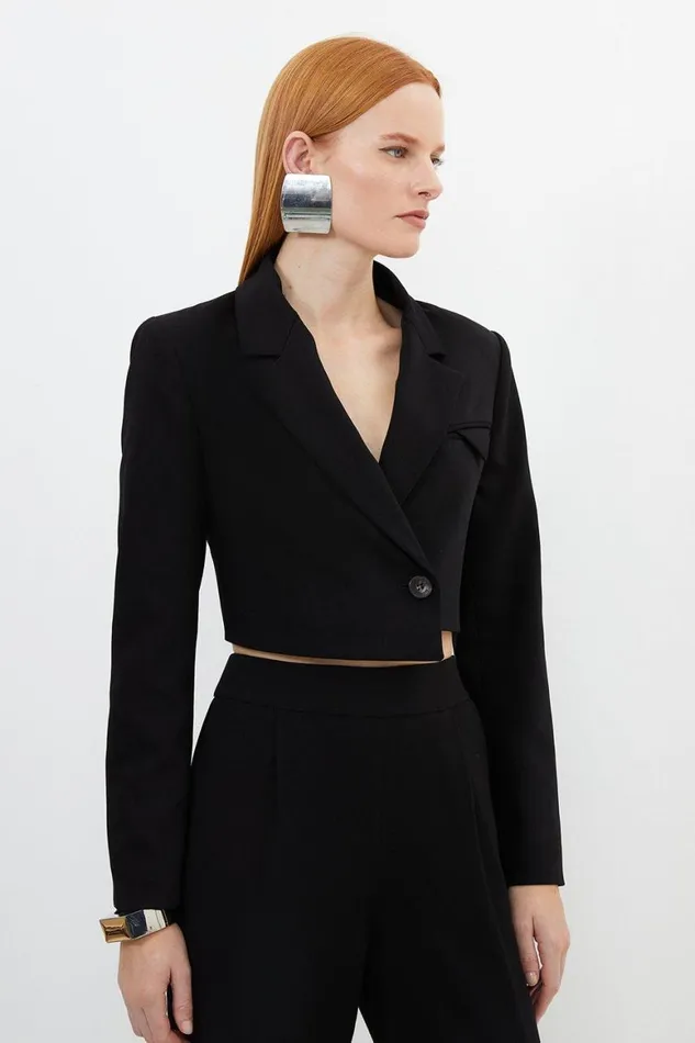 Coats and Jackets Women Karen Millen Tailored Cropped Single Breasted Blazer Black Coats and Jackets Women Karen Millen Tailored Cropped Single Breasted Blazer Black