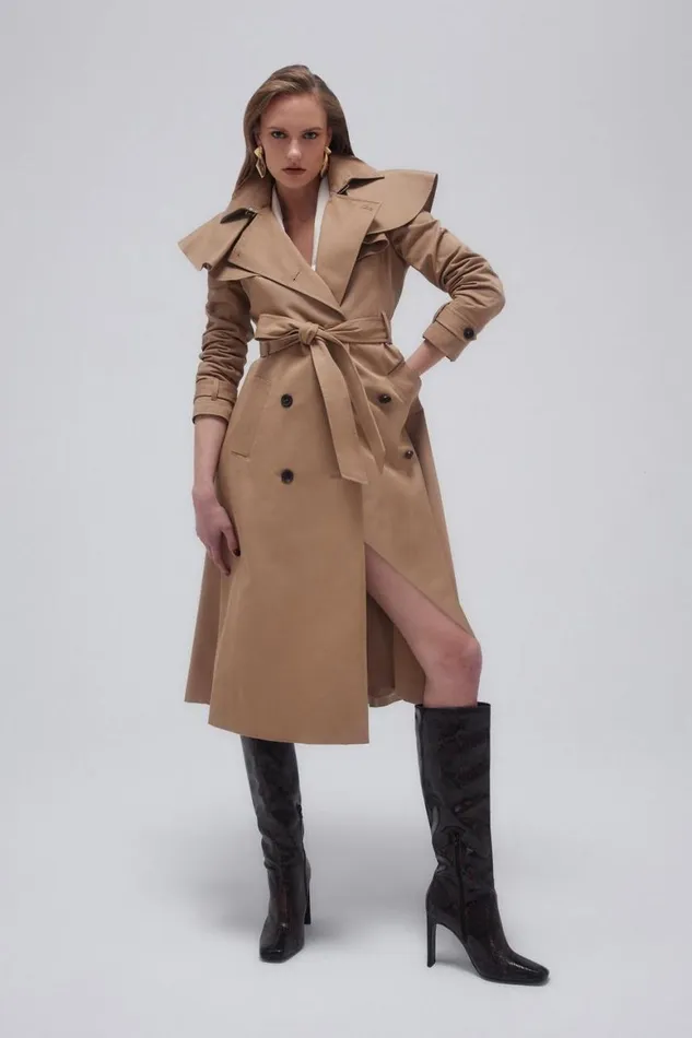 Coats and Jackets Women Karen Millen Tailored Draped Storm Flap Detail Belted Trench Coat Camel Coats and Jackets Women Karen Millen Tailored Draped Storm Flap Detail Belted Trench Coat Camel
