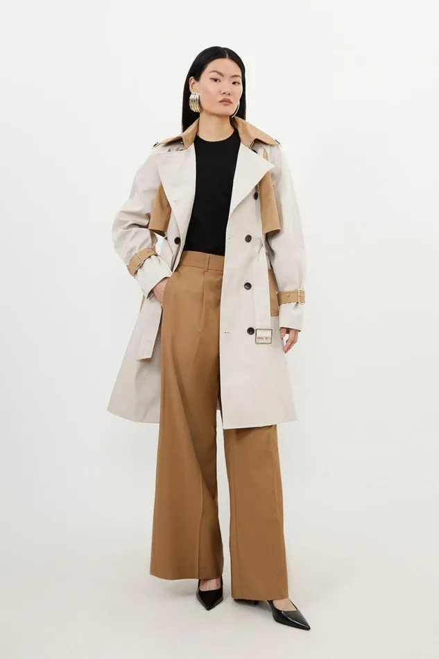 Coats and Jackets Women Karen Millen Tailored Full Skirt Colour Block Midi Trench Coat Stone Coats and Jackets Women Karen Millen Tailored Full Skirt Colour Block Midi Trench Coat Stone