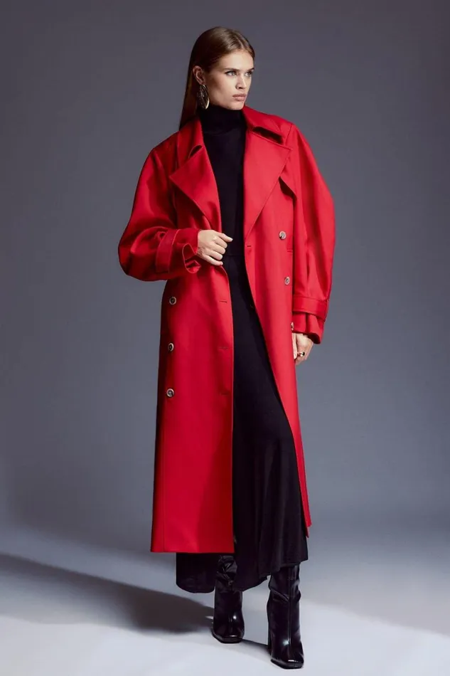 Coats and Jackets Women Karen Millen Tailored Relaxed Belted Trench Coat Red