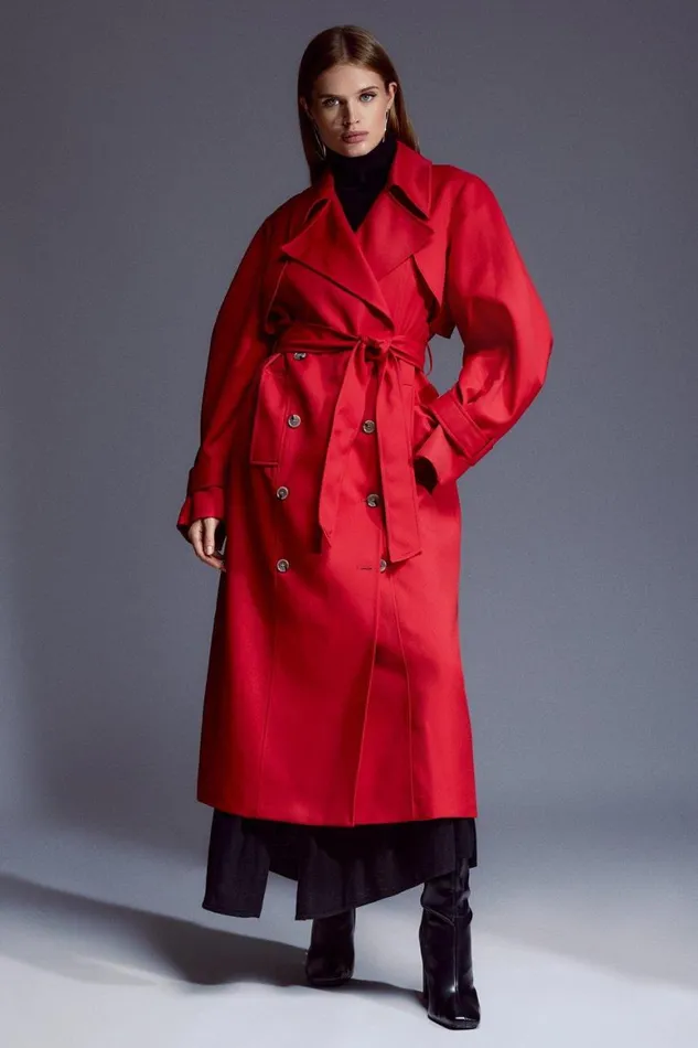 Coats and Jackets Women Karen Millen Tailored Relaxed Belted Trench Coat Red
