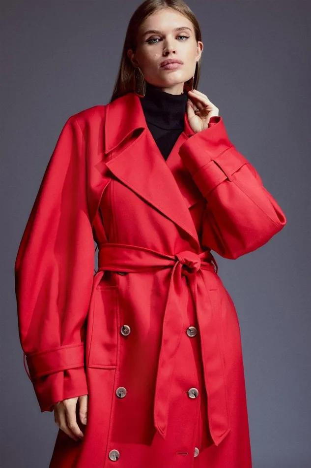 Coats and Jackets Women Karen Millen Tailored Relaxed Belted Trench Coat Red