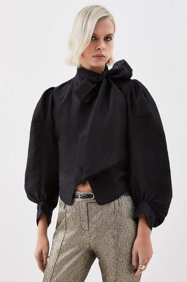 Coats and Jackets Women Karen Millen The Founder Organdie Bow Detail Woven Jacket Coats and Jackets Women Karen Millen The Founder Organdie Bow Detail Woven Jacket