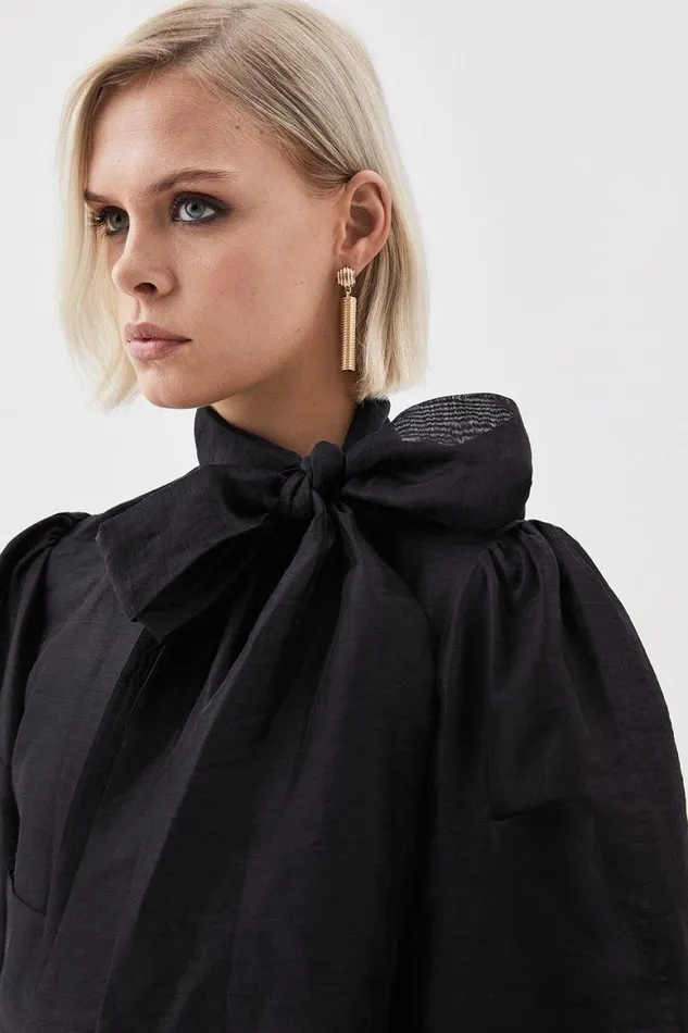 Coats and Jackets Women Karen Millen The Founder Organdie Bow Detail Woven Jacket