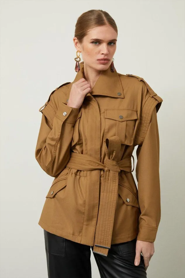 Coats and Jackets Women Karen Millen Utility Cotton Canvas Woven Twill Jacket Tan Coats and Jackets Women Karen Millen Utility Cotton Canvas Woven Twill Jacket Tan