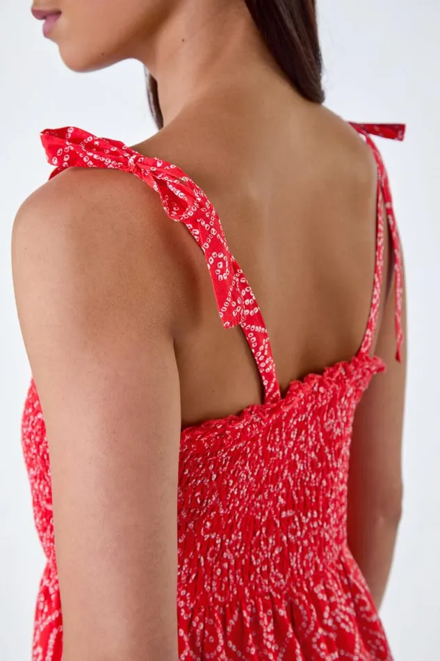 Coral Petite Cotton Ditsy Print Shirred Maxi Dress Women Roman Dresses