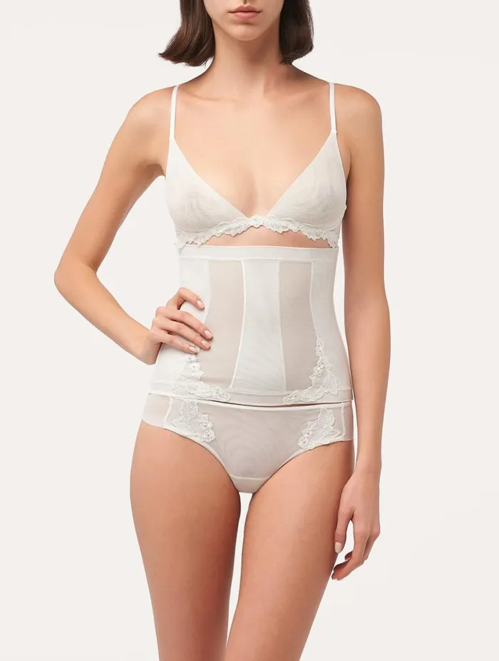 Corset In Offwhite Stretch Tulle Lingerie La Perla Bodysuits and Bustiers