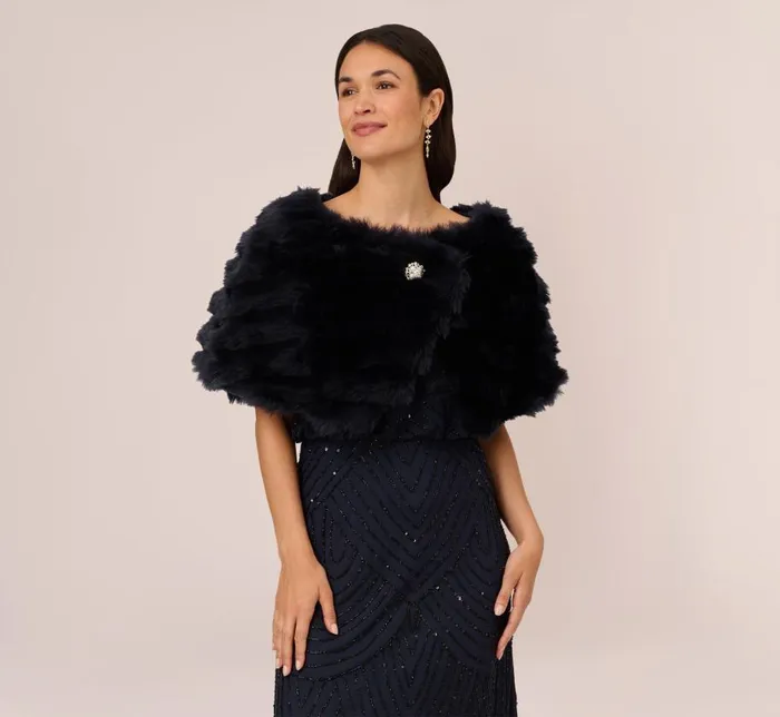 Cover Ups Womens Adrianna Papell Faux Fur Wrap With Stone Broach In Midnight