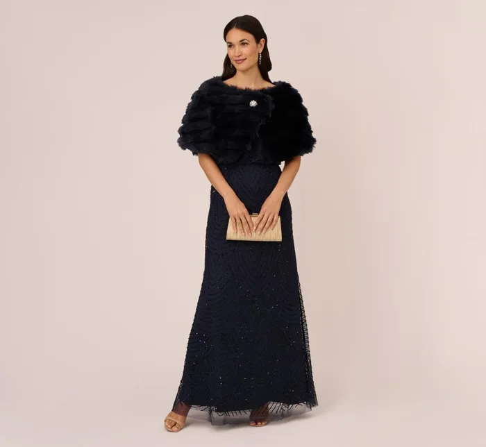 Cover Ups Womens Adrianna Papell Faux Fur Wrap With Stone Broach In Midnight
