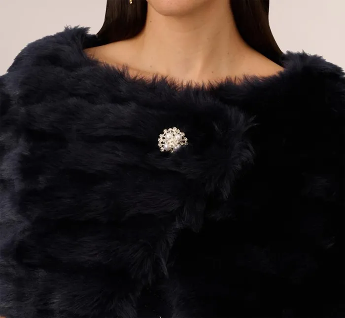 Cover Ups Womens Adrianna Papell Faux Fur Wrap With Stone Broach In Midnight