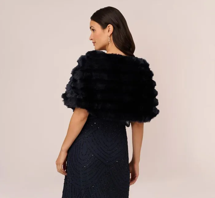 Cover Ups Womens Adrianna Papell Faux Fur Wrap With Stone Broach In Midnight