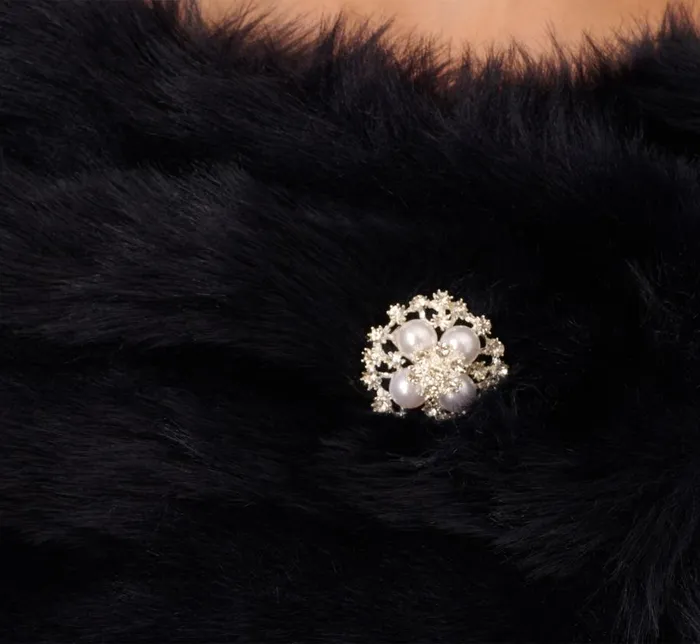 Cover Ups Womens Adrianna Papell Faux Fur Wrap With Stone Broach In Midnight