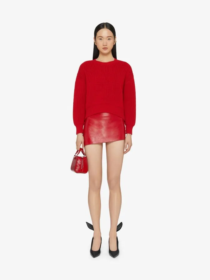 Cropped 4g Sweater In Waffle Wool Red Women Givenchy Sweaters