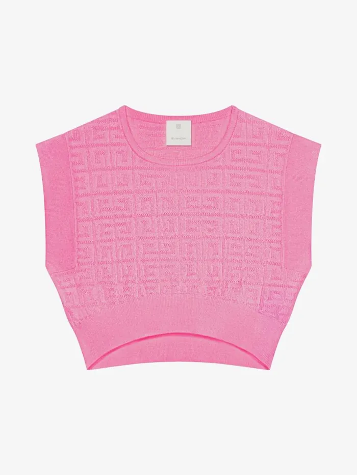 Cropped Sleeveless Sweater In 4g Jacquard Pink Kids Givenchy