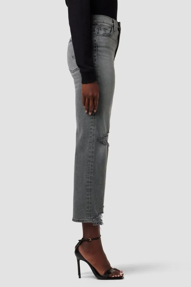 Cropped Women Hudson Jeans Remi HighRise Straight Crop Jean Stone Grey Destructed